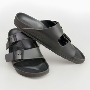 Birkenstock Arizona Essentials EVA Sandals Metallic Grey Black Sz M8 L10 Slip On